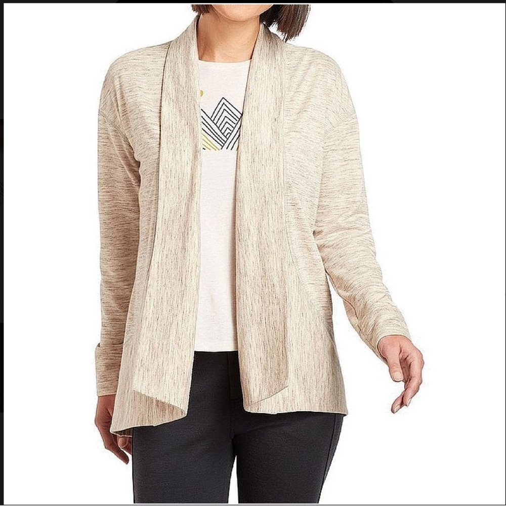 Kuhl Women's Light Cream Open-Front Draped Cardigan